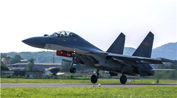 J-16 fighter jets take off in formation