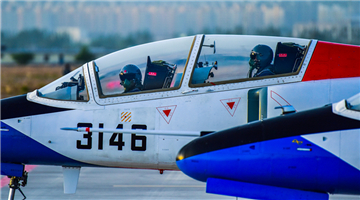 Pilot cadets fly their JL-8 jet trainers