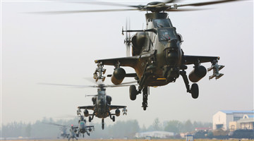 Attack helicopters lift off simultaneously