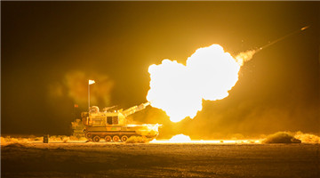 Gun howitzer engages mock targets downrange