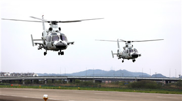 Ship-borne helicopters land after nightfall