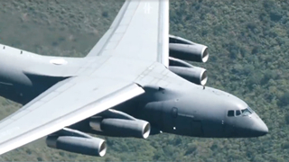 Close-up on Y-20 from a high angle in the air