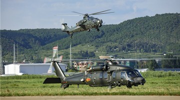 Helicopters take off in real-combat flight training exercise