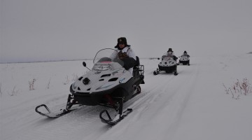Border defense troops on patrol duty in snow