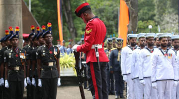 Sri Lankan military personnel attend ceremony to pay respect to fallen war veterans in Colombo
